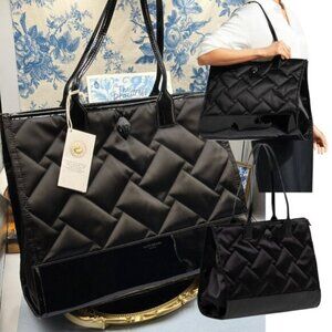 🆕 KURT GEIGER LONDON 🧿 NWT Recycled Drench Square Shopper Tote Bag, All Black